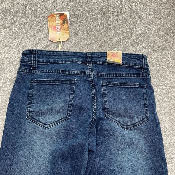 American Quality High Rise Denim Jeans Juniors 13 Dark Blue Distressed 30x30 NWT - Picture 3 of 15